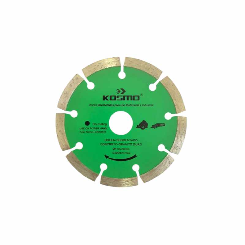 Disco Diamantado Green Segmentado 110mm x 20mm Kosmo para Concreto e Granito Duro
